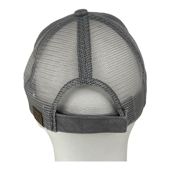 C.C. Unisex Distressed Faux Leather Mesh Back Adjustable Baseball Cap Hat Gray - Picture 4 of 9
